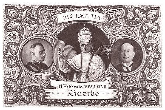 Postcard, 1929, Lateran Concordat, King Victor Emmanuel III, Pius XI, Benito Mussolini